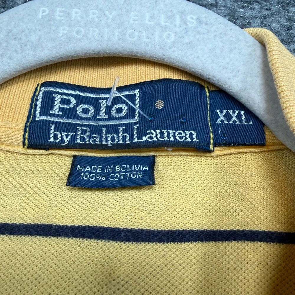 Polo Ralph Lauren Polo Shirt Mens‎ XXL Yellow Striped Short Sleeve Pique Y2K